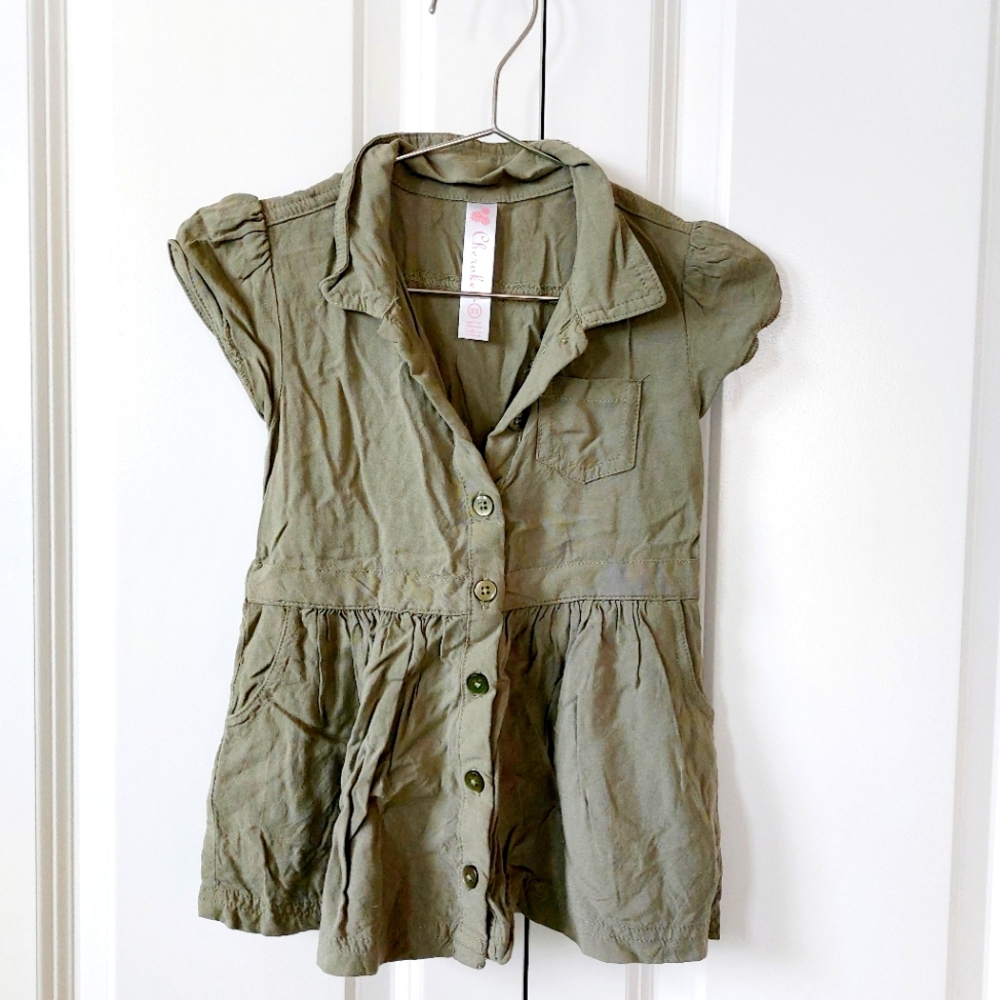 Olive/Sage Button‎ Down Dress size 3T Cherokee